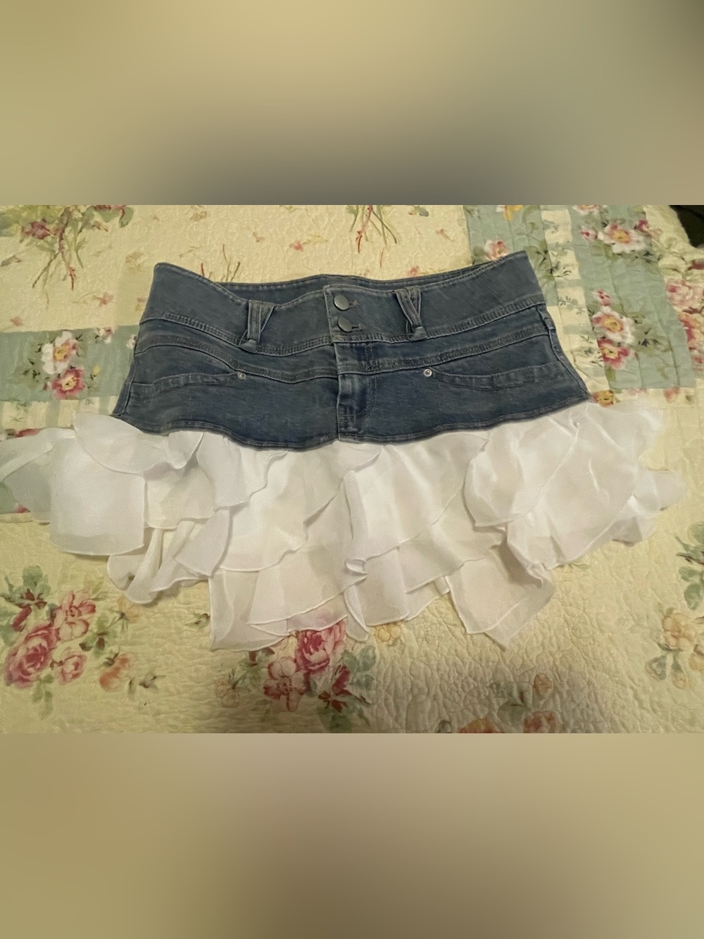 I.AM.GIA Denim Mini Skirt with White Ruffle Hem